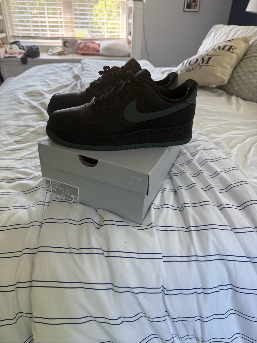 Nike Air Force 1 Men’s Black Low-Top Sneakers with Teal Swoosh